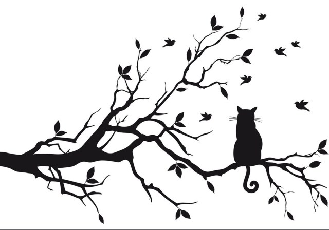 e-cat-sitting-on-tree-branch-vector-1188476